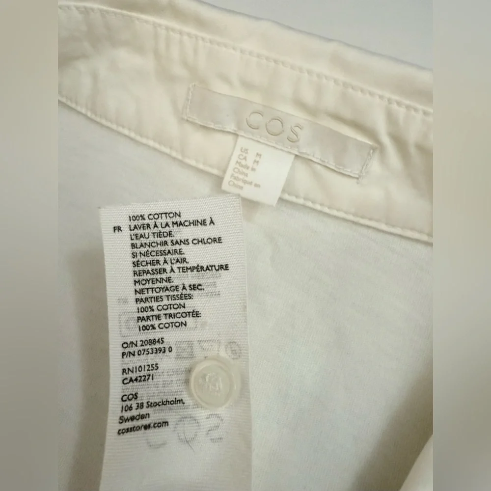 COS A-Line Mini Shirt Dress Women M White Minimalist 1/4 Button Up Cotton Summer - Picture 8 of 14